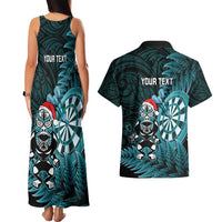 Personalised New Zealand Darts Christmas Couples Matching Tank Maxi Dress and Hawaiian Shirt Maori Fern Merry Dartsmas LT14 - Polynesian Pride