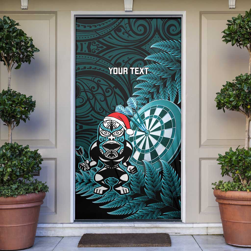 Personalised New Zealand Darts Christmas Door Cover Maori Fern Merry Dartsmas LT14 Cyan - Polynesian Pride