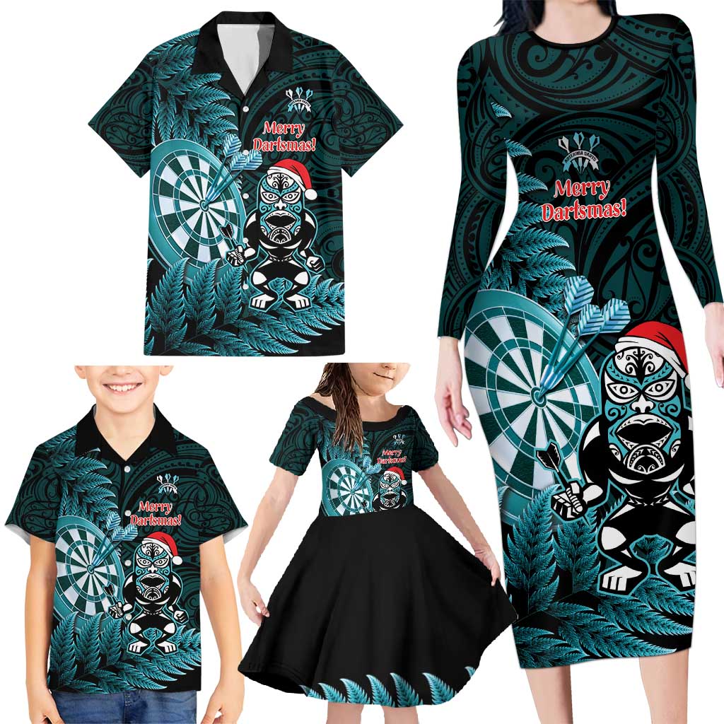 Personalised New Zealand Darts Christmas Family Matching Long Sleeve Bodycon Dress and Hawaiian Shirt Maori Fern Merry Dartsmas LT14 - Polynesian Pride