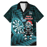 Personalised New Zealand Darts Christmas Family Matching Mermaid Dress and Hawaiian Shirt Maori Fern Merry Dartsmas LT14 Dad's Shirt - Short Sleeve Cyan - Polynesian Pride