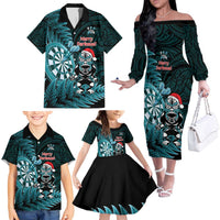 Personalised New Zealand Darts Christmas Family Matching Off The Shoulder Long Sleeve Dress and Hawaiian Shirt Maori Fern Merry Dartsmas LT14 - Polynesian Pride