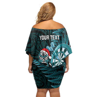 Personalised New Zealand Darts Christmas Family Matching Off Shoulder Short Dress and Hawaiian Shirt Maori Fern Merry Dartsmas LT14 - Polynesian Pride