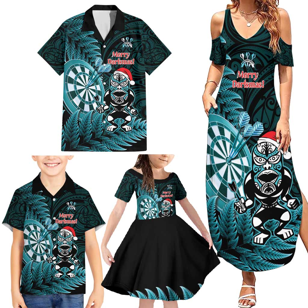 Personalised New Zealand Darts Christmas Family Matching Summer Maxi Dress and Hawaiian Shirt Maori Fern Merry Dartsmas LT14 - Polynesian Pride
