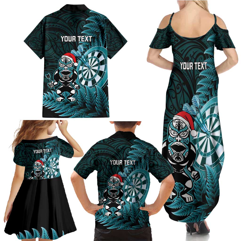 Personalised New Zealand Darts Christmas Family Matching Summer Maxi Dress and Hawaiian Shirt Maori Fern Merry Dartsmas LT14 - Polynesian Pride