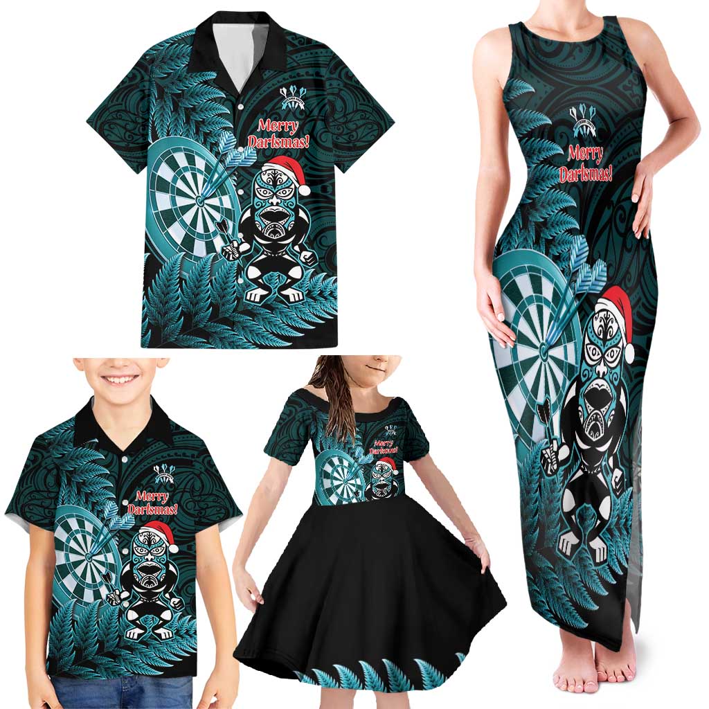 Personalised New Zealand Darts Christmas Family Matching Tank Maxi Dress and Hawaiian Shirt Maori Fern Merry Dartsmas LT14 - Polynesian Pride