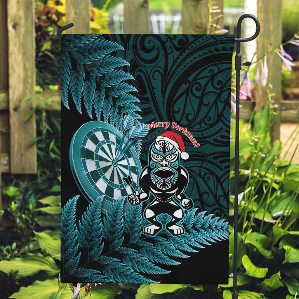 New Zealand Darts Christmas Garden Flag Maori Fern Merry Dartsmas LT14 Garden Flag Cyan - Polynesian Pride