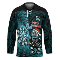 Personalised New Zealand Darts Christmas Hockey Jersey Maori Fern Merry Dartsmas LT14 Unisex Cyan - Polynesian Pride