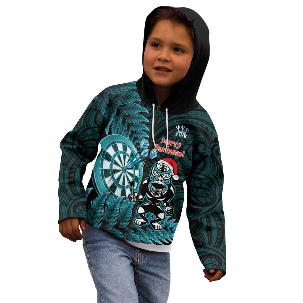 Personalised New Zealand Darts Christmas Kid Hoodie Maori Fern Merry Dartsmas LT14 - Polynesian Pride