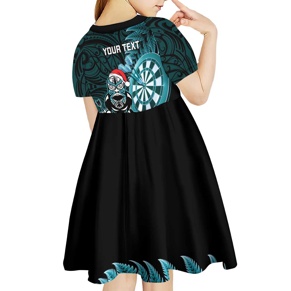 Personalised New Zealand Darts Christmas Kid Short Sleeve Dress Maori Fern Merry Dartsmas LT14 - Polynesian Pride