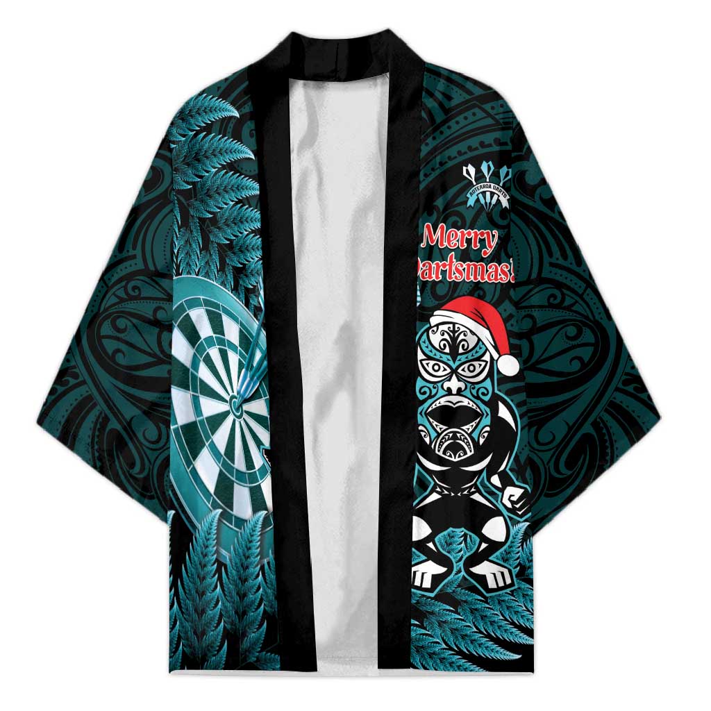 Personalised New Zealand Darts Christmas Kimono Maori Fern Merry Dartsmas LT14 Unisex Cyan - Polynesian Pride