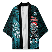 Personalised New Zealand Darts Christmas Kimono Maori Fern Merry Dartsmas LT14 Unisex Cyan - Polynesian Pride