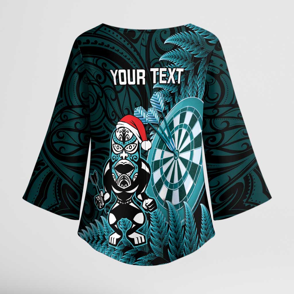 Personalised New Zealand Darts Christmas Kimono Sleeve Blouse Maori Fern Merry Dartsmas LT14 - Polynesian Pride