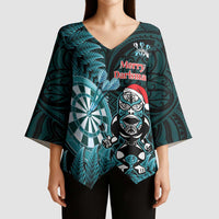 Personalised New Zealand Darts Christmas Kimono Sleeve Blouse Maori Fern Merry Dartsmas LT14 - Polynesian Pride