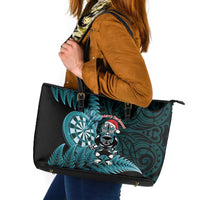 New Zealand Darts Christmas Leather Tote Bag Maori Fern Merry Dartsmas LT14 Cyan - Polynesian Pride
