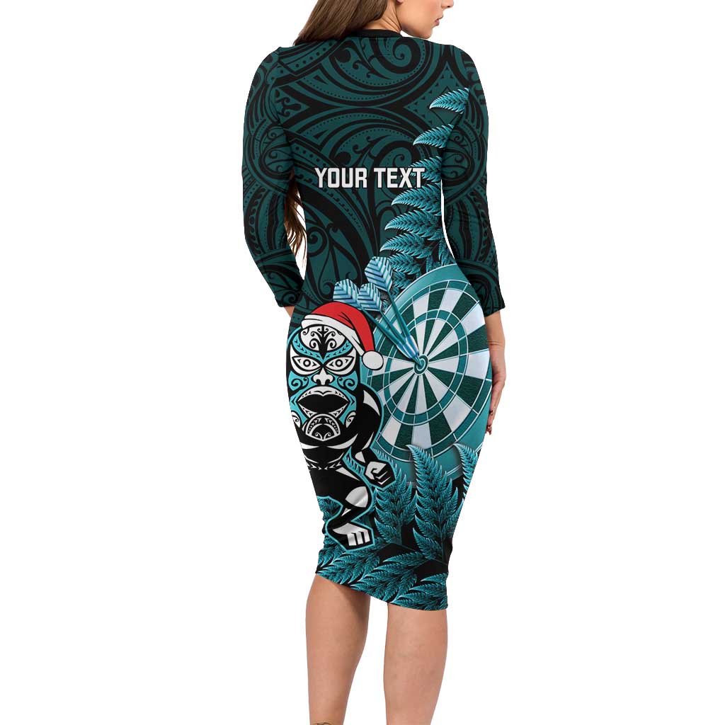 Personalised New Zealand Darts Christmas Long Sleeve Bodycon Dress Maori Fern Merry Dartsmas LT14 - Polynesian Pride