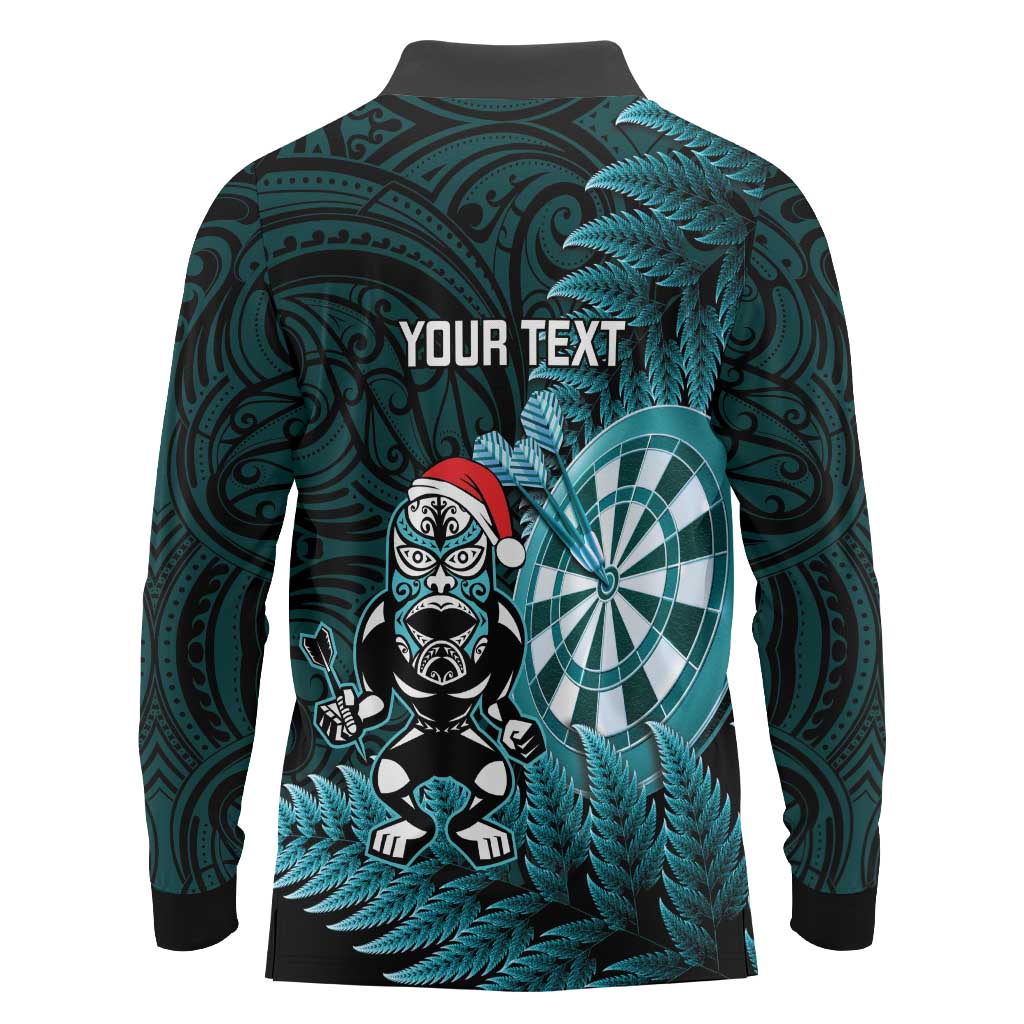 Personalised New Zealand Darts Christmas Long Sleeve Polo Shirt Maori Fern Merry Dartsmas LT14 - Polynesian Pride