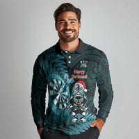 Personalised New Zealand Darts Christmas Long Sleeve Polo Shirt Maori Fern Merry Dartsmas LT14 - Polynesian Pride