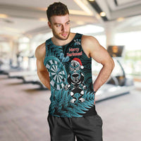 Personalised New Zealand Darts Christmas Men Tank Top Maori Fern Merry Dartsmas LT14 Cyan - Polynesian Pride