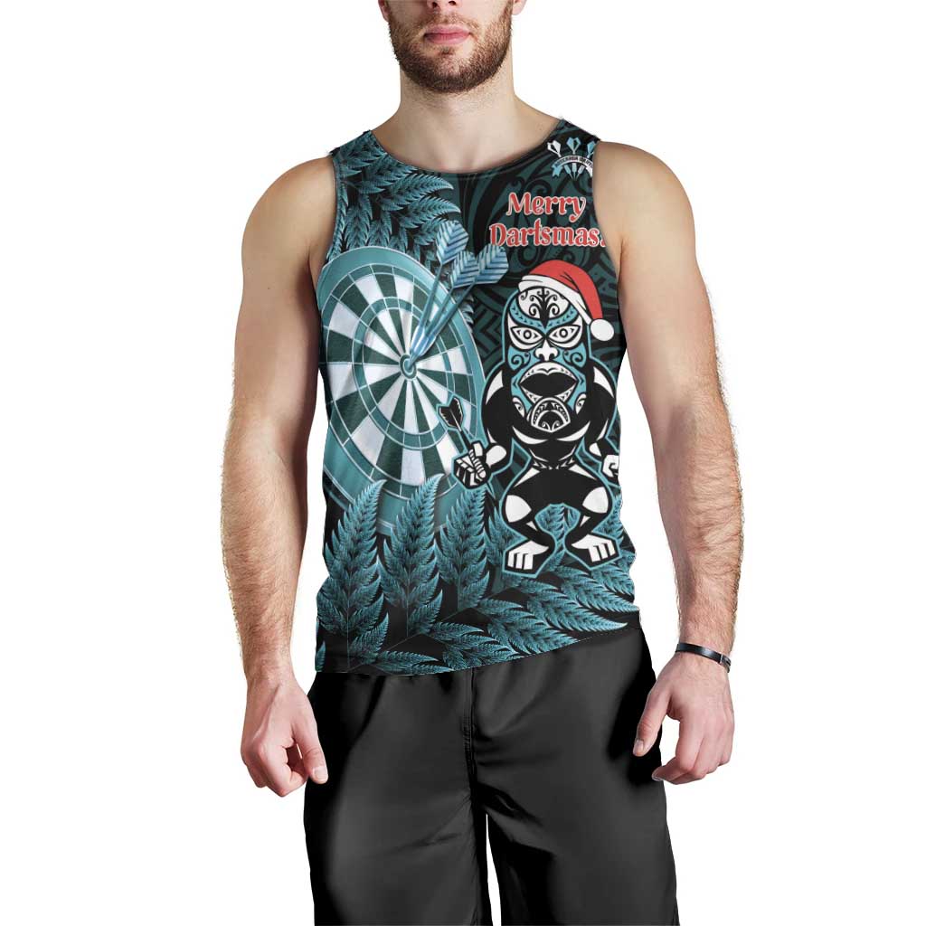 Personalised New Zealand Darts Christmas Men Tank Top Maori Fern Merry Dartsmas LT14 - Polynesian Pride
