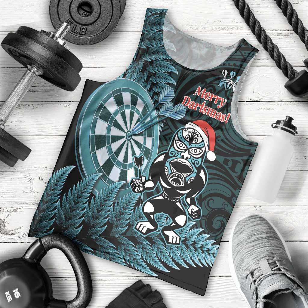Personalised New Zealand Darts Christmas Men Tank Top Maori Fern Merry Dartsmas LT14 - Polynesian Pride
