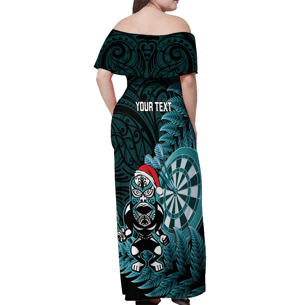 Personalised New Zealand Darts Christmas Off Shoulder Maxi Dress Maori Fern Merry Dartsmas LT14 - Polynesian Pride