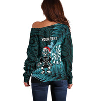 Personalised New Zealand Darts Christmas Off Shoulder Sweater Maori Fern Merry Dartsmas LT14 - Polynesian Pride
