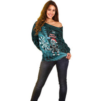 Personalised New Zealand Darts Christmas Off Shoulder Sweater Maori Fern Merry Dartsmas LT14 - Polynesian Pride
