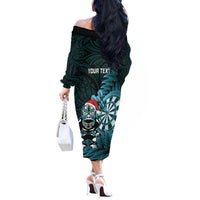 Personalised New Zealand Darts Christmas Off The Shoulder Long Sleeve Dress Maori Fern Merry Dartsmas LT14 - Polynesian Pride