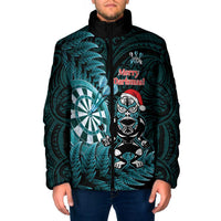 Personalised New Zealand Darts Christmas Padded Jacket Maori Fern Merry Dartsmas LT14 Men Cyan - Polynesian Pride