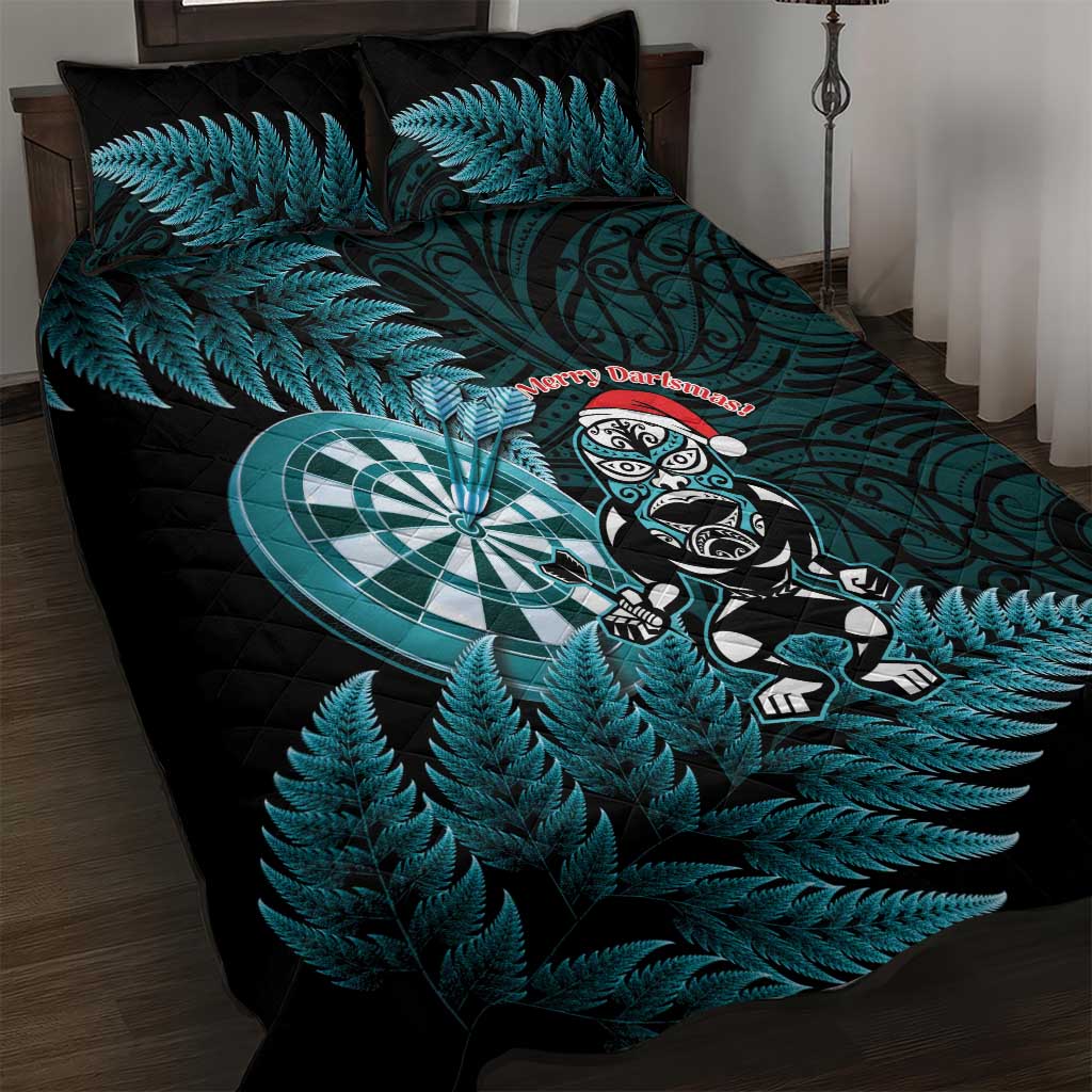 New Zealand Darts Christmas Quilt Bed Set Maori Fern Merry Dartsmas LT14 Cyan - Polynesian Pride