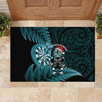 New Zealand Darts Christmas Rubber Doormat Maori Fern Merry Dartsmas LT14 Cyan - Polynesian Pride