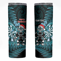 Personalised New Zealand Darts Christmas Skinny Tumbler Maori Fern Merry Dartsmas LT14 Cyan - Polynesian Pride