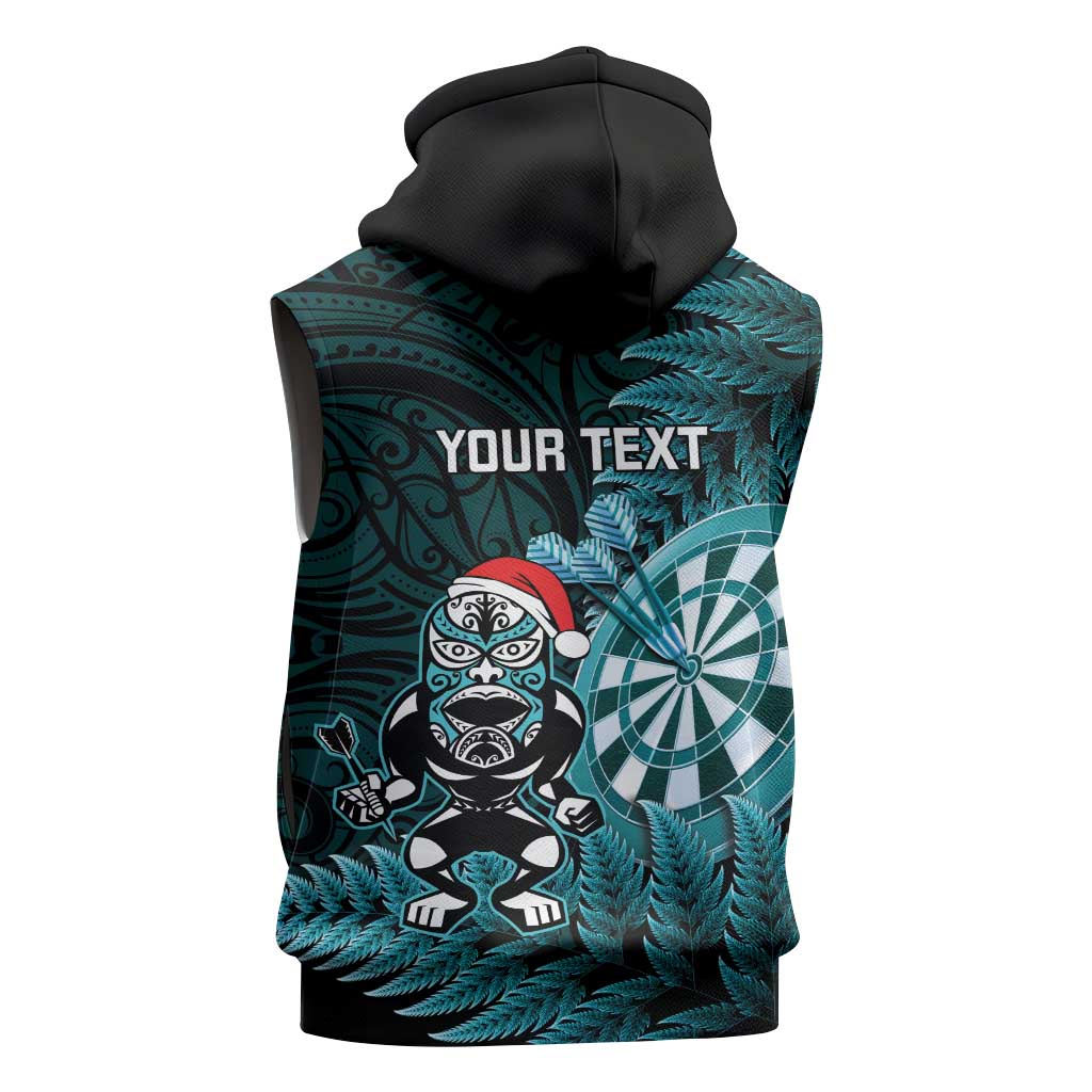 Personalised New Zealand Darts Christmas Sleeveless Hoodie Maori Fern Merry Dartsmas LT14 - Polynesian Pride