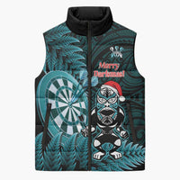 Personalised New Zealand Darts Christmas Sleeveless Puffer Jacket Maori Fern Merry Dartsmas LT14 Unisex Cyan - Polynesian Pride