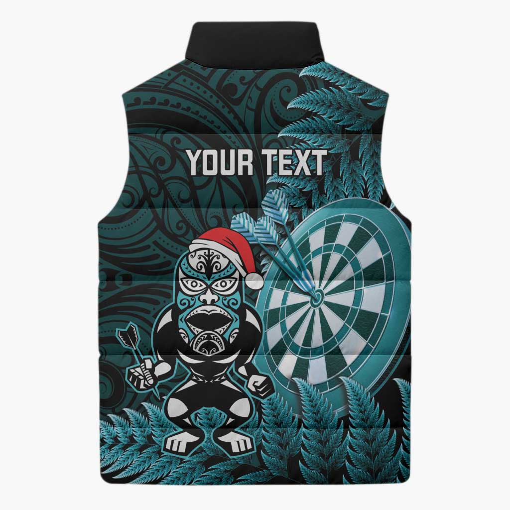 Personalised New Zealand Darts Christmas Sleeveless Puffer Jacket Maori Fern Merry Dartsmas LT14 - Polynesian Pride
