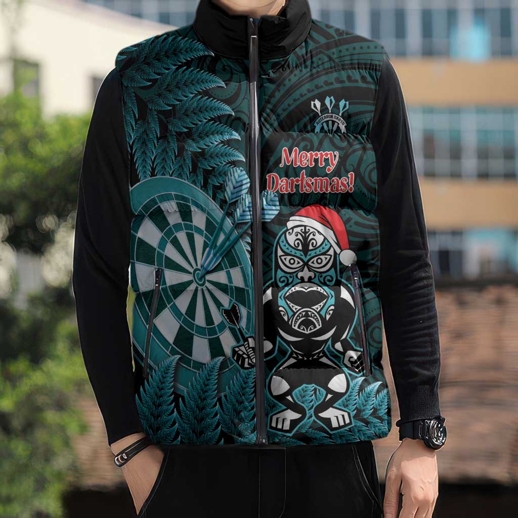 Personalised New Zealand Darts Christmas Sleeveless Puffer Jacket Maori Fern Merry Dartsmas LT14 - Polynesian Pride