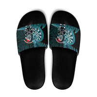 New Zealand Darts Christmas Slide Sandals Maori Fern Merry Dartsmas LT14 Cyan - Polynesian Pride