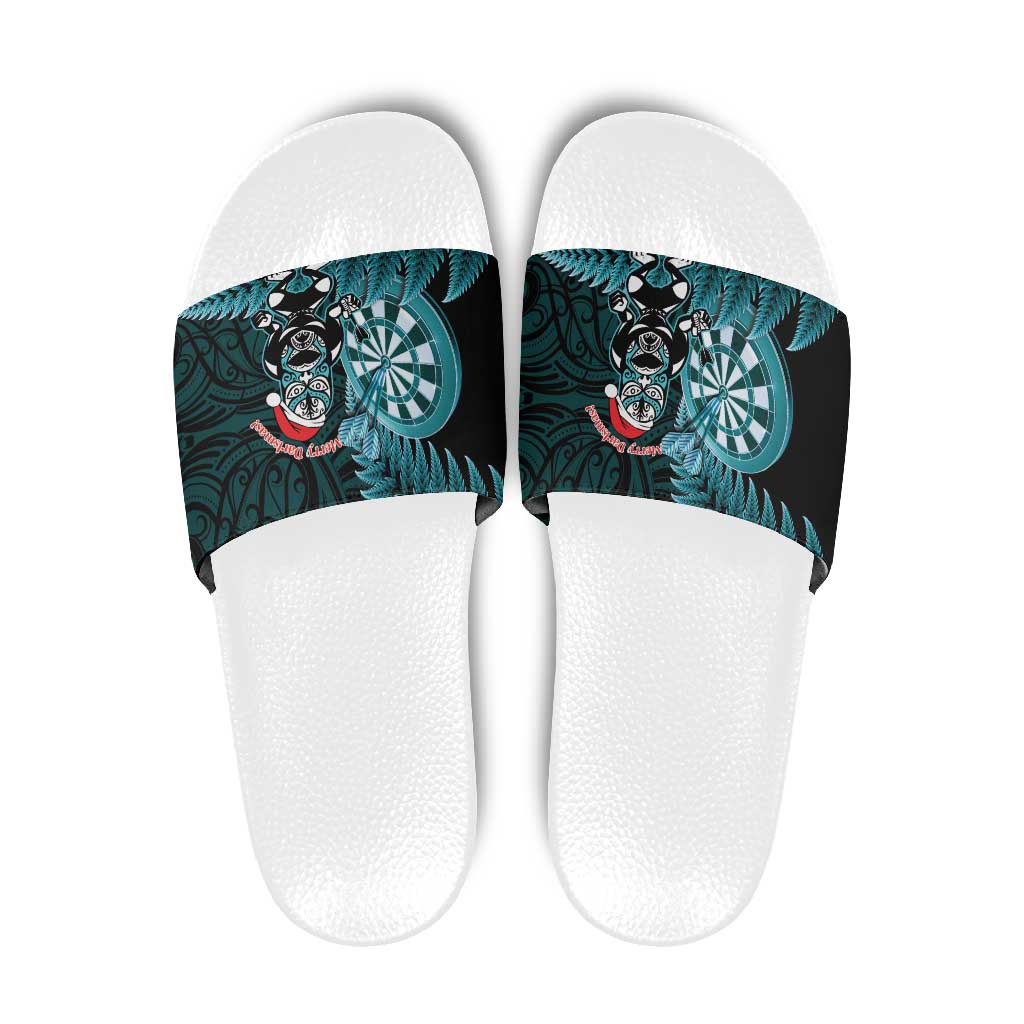 New Zealand Darts Christmas Slide Sandals Maori Fern Merry Dartsmas LT14 Cyan - Polynesian Pride