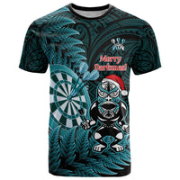 Personalised New Zealand Darts Christmas T Shirt Maori Fern Merry Dartsmas LT14 Cyan - Polynesian Pride