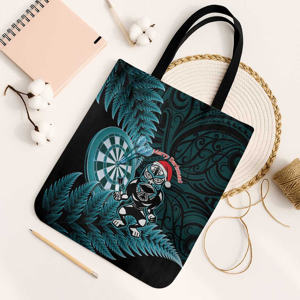 New Zealand Darts Christmas Tote Bag Maori Fern Merry Dartsmas LT14 Black Strap One Size Cyan - Polynesian Pride