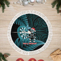 New Zealand Darts Christmas Tree Skirt Maori Fern Merry Dartsmas LT14 Fringed Cyan - Polynesian Pride