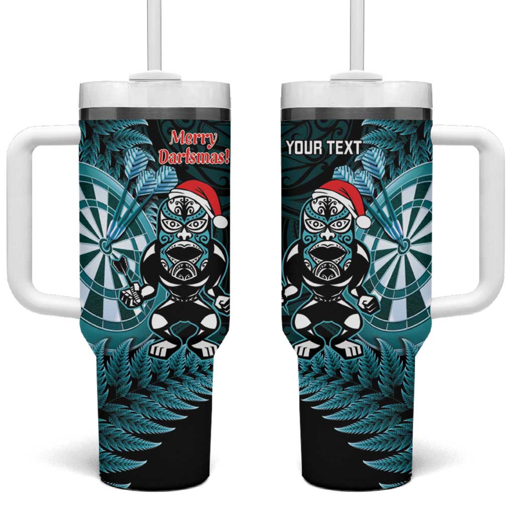Personalised New Zealand Darts Christmas Tumbler With Handle Maori Fern Merry Dartsmas LT14 One Size: 40 oz Cyan - Polynesian Pride