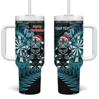 Personalised New Zealand Darts Christmas Tumbler With Handle Maori Fern Merry Dartsmas LT14 One Size: 40 oz Cyan - Polynesian Pride
