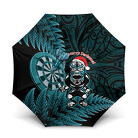 New Zealand Darts Christmas Umbrella Maori Fern Merry Dartsmas LT14 One Size Folded 11.42 inch Opened Diameter 37.4 inch Cyan - Polynesian Pride