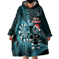 Personalised New Zealand Darts Christmas Wearable Blanket Hoodie Maori Fern Merry Dartsmas LT14 - Polynesian Pride