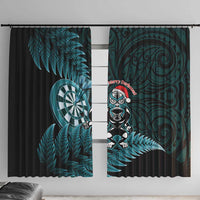 New Zealand Darts Christmas Window Curtain Maori Fern Merry Dartsmas LT14 With Hooks Cyan - Polynesian Pride