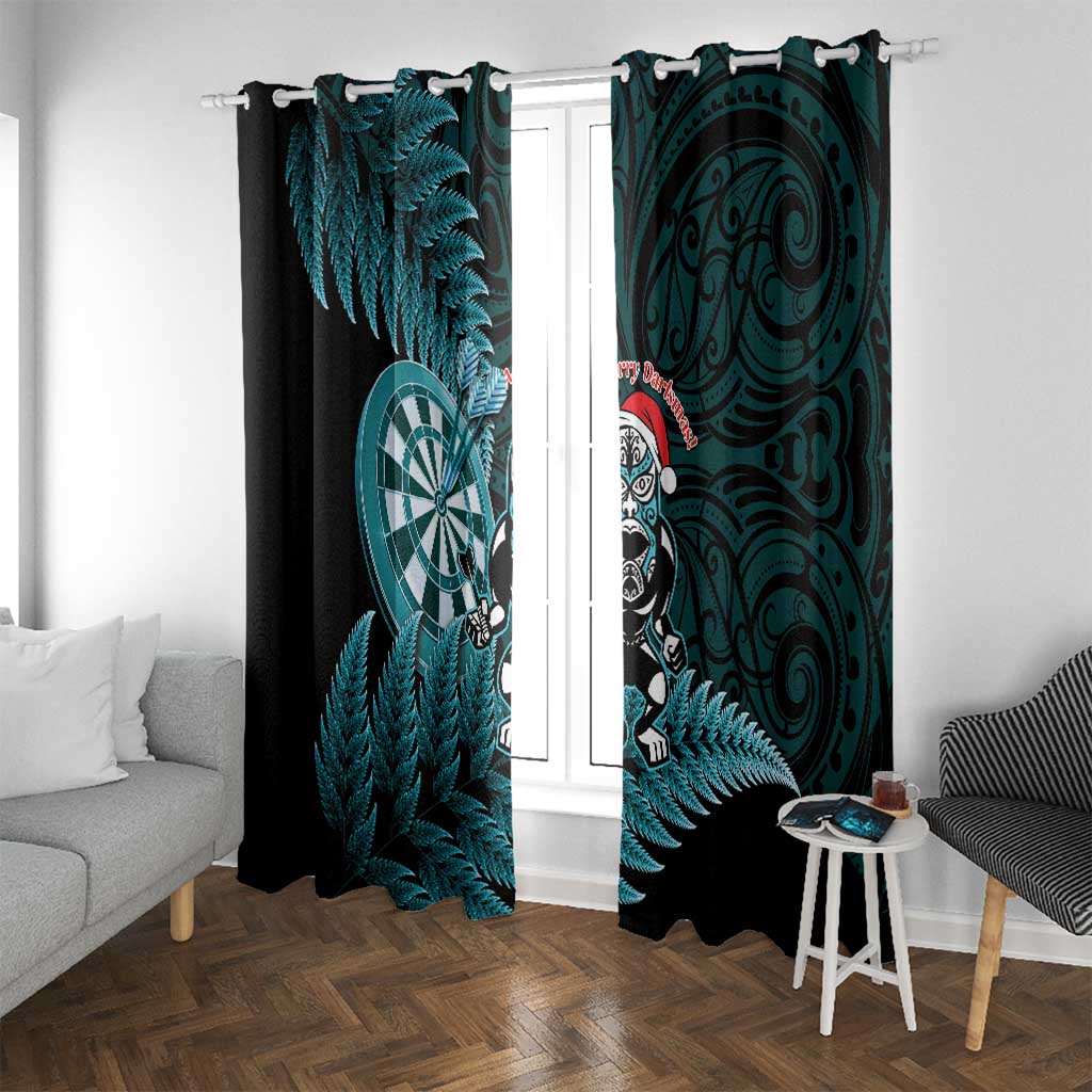 New Zealand Darts Christmas Window Curtain Maori Fern Merry Dartsmas LT14 With Grommets Cyan - Polynesian Pride