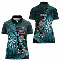 Personalised New Zealand Darts Christmas Women Polo Shirt Maori Fern Merry Dartsmas - Polynesian Pride