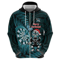 Personalised New Zealand Darts Christmas Zip Hoodie Maori Fern Merry Dartsmas LT14 - Polynesian Pride