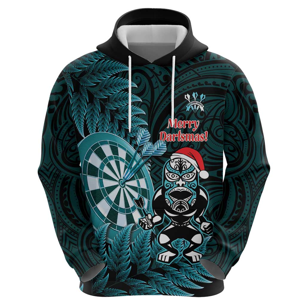 Personalised New Zealand Darts Christmas Zip Hoodie Maori Fern Merry Dartsmas LT14 - Polynesian Pride